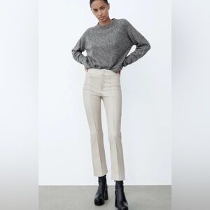 Zara Faux Leather Mini Flare Ecru Leggings